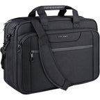 Black KROSER laptop briefcase with front organizer panel and dual zip compartments, shoulder strap.