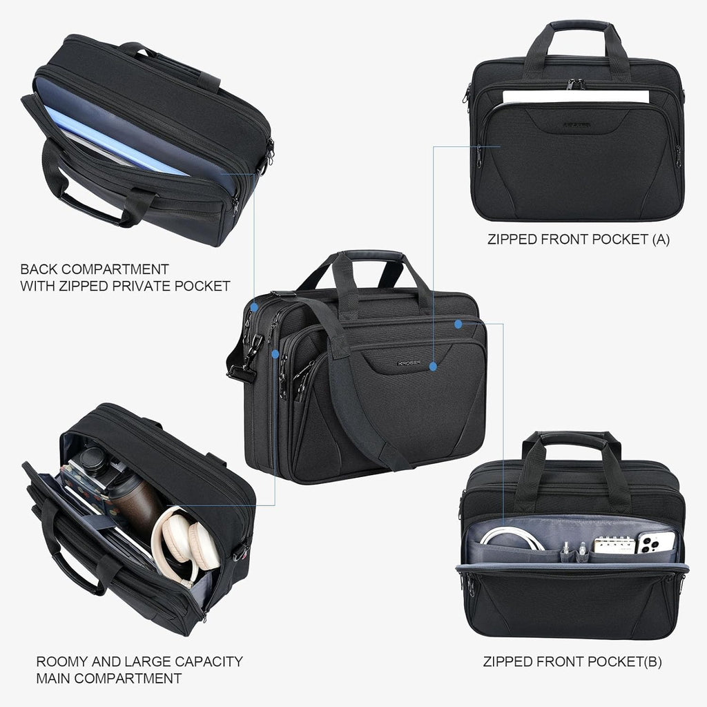 KROSER 17.3" Black Expandable Laptop Briefcase for Work
