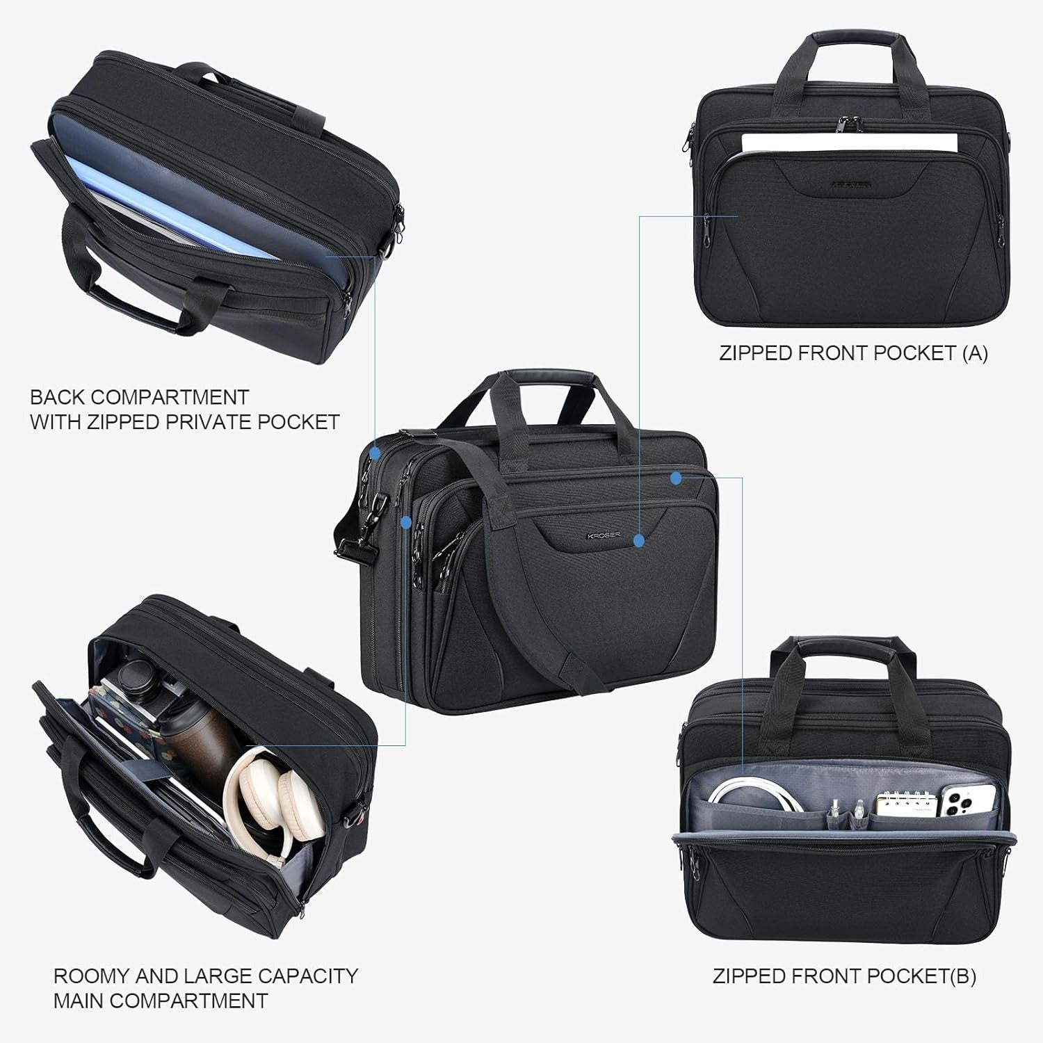 KROSER 17.3" Black Expandable Laptop Briefcase for Work