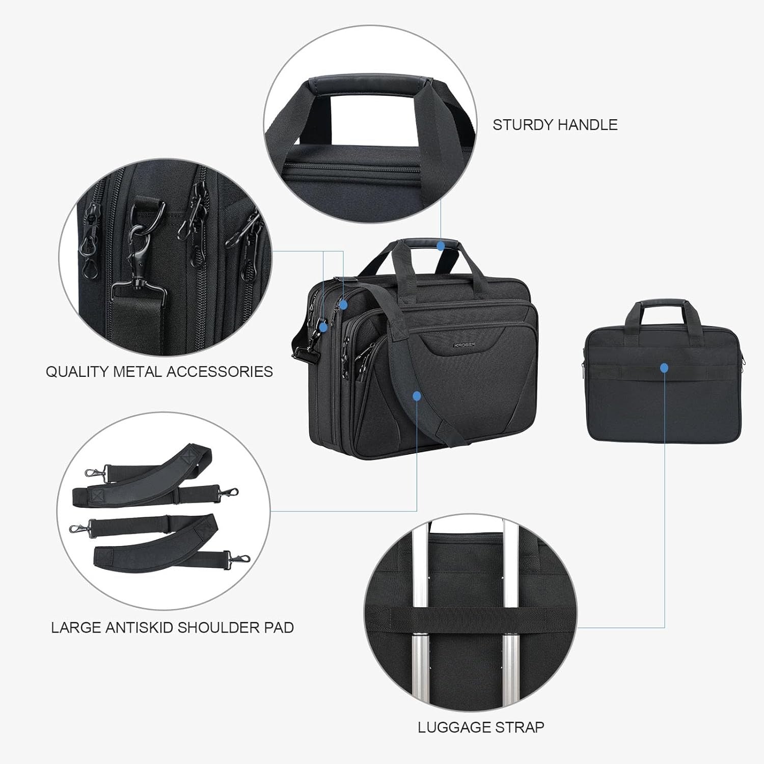 KROSER 17.3" Black Expandable Laptop Briefcase for Work
