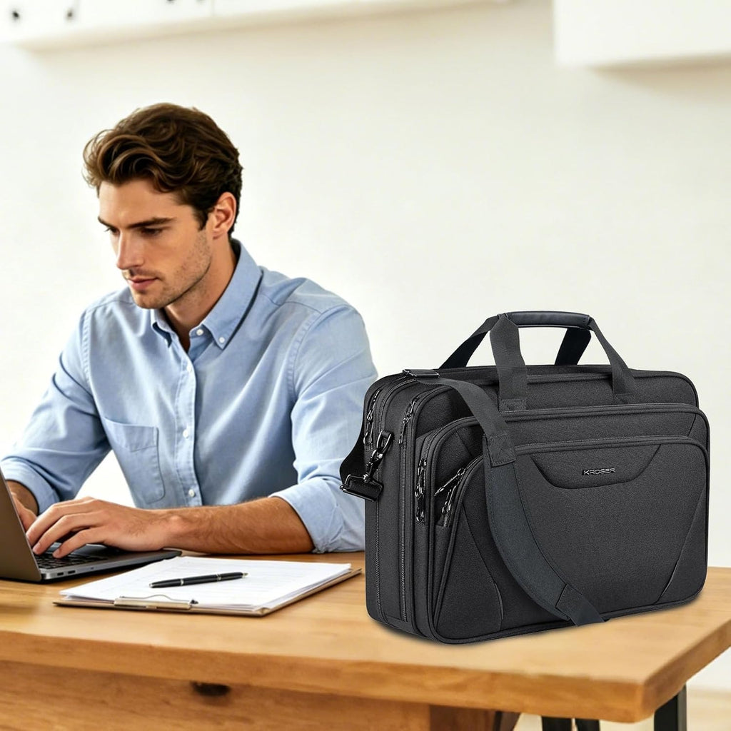 KROSER 17.3" Black Expandable Laptop Briefcase for Work