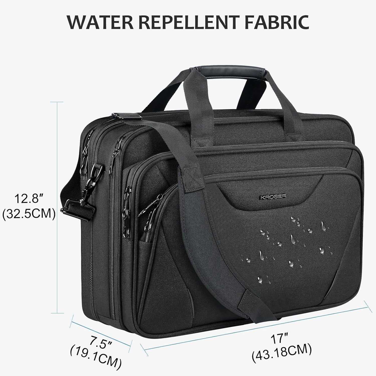 KROSER 17.3" Black Expandable Laptop Briefcase for Work