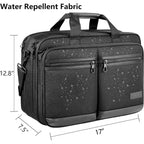 Black briefcase with water-repellent fabric texture, dual zip pockets and handle