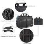 Black briefcase with sturdy handle, metal hardware, and large anti-slip shoulder pad