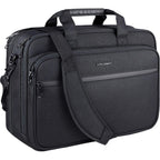 KROSER laptop briefcase with front zipper, padded shoulder strap, dark textured fabric
