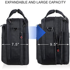 KROSER expandable laptop briefcase with dual zippers and side pockets, dark fabric