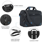 Expandable laptop briefcase with sturdy handle, metal hardware, and luggage strap