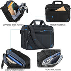 Laptop briefcase with multiple interior compartments and zip pockets, front and rear sections