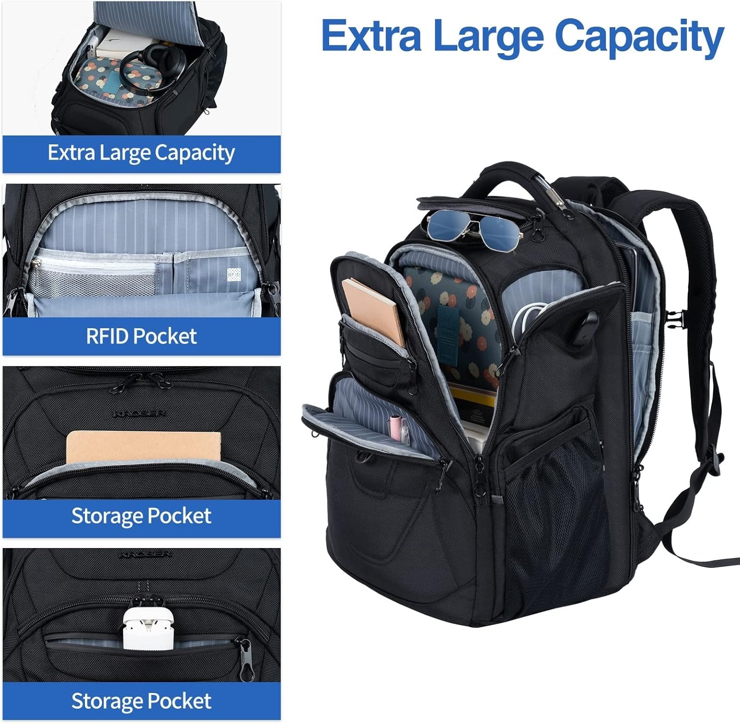 KROSER 18.4 Inch TSA Laptop Backpack with USB & RFID