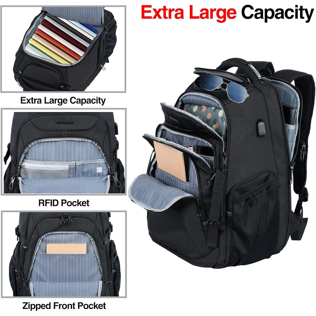 KROSER RFID laptop backpack, extra-large capacity with RFID and front zip pockets