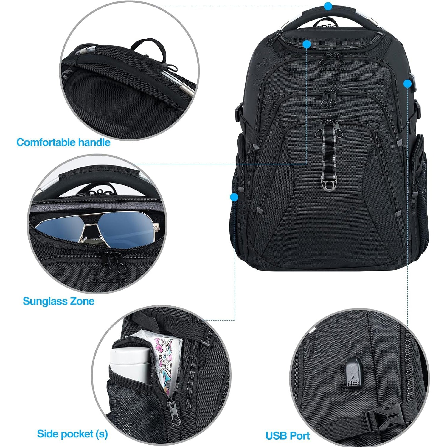 KROSER Hard Shell Laptop Backpack Black / Haze Blue