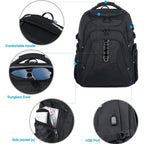 KROSER RFID laptop backpack, black with side pockets, USB port, and top handle