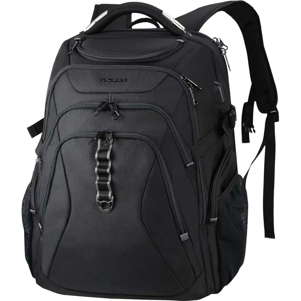 KROSER RFID laptop backpack, black hard-shell style with front zip pockets