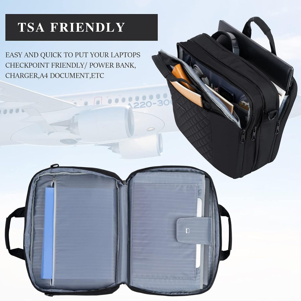 Open black laptop briefcase with gray compartments and front organizer pockets