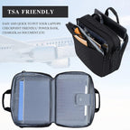 Open black laptop briefcase with gray compartments and front organizer pockets