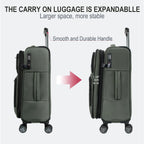 Expandable softside carry-on luggage, dark green, with side pockets and TSA lock panel