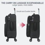 Black softside expandable carry-on luggage with telescoping handle, front organizer, wheels
