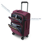 Burgundy carry-on with padded laptop and tablet pockets, plus device holder