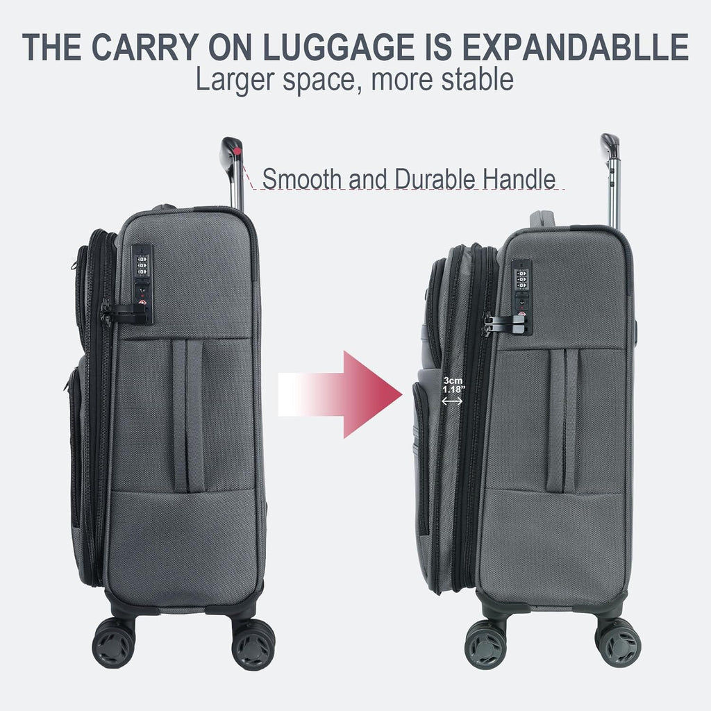 KROSER Grey 20 Inch Softside Carry-On with TSA Lock & USB