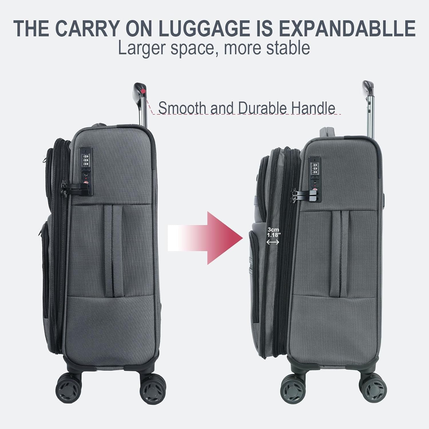 KROSER Grey 20 Inch Softside Carry-On with TSA Lock & USB