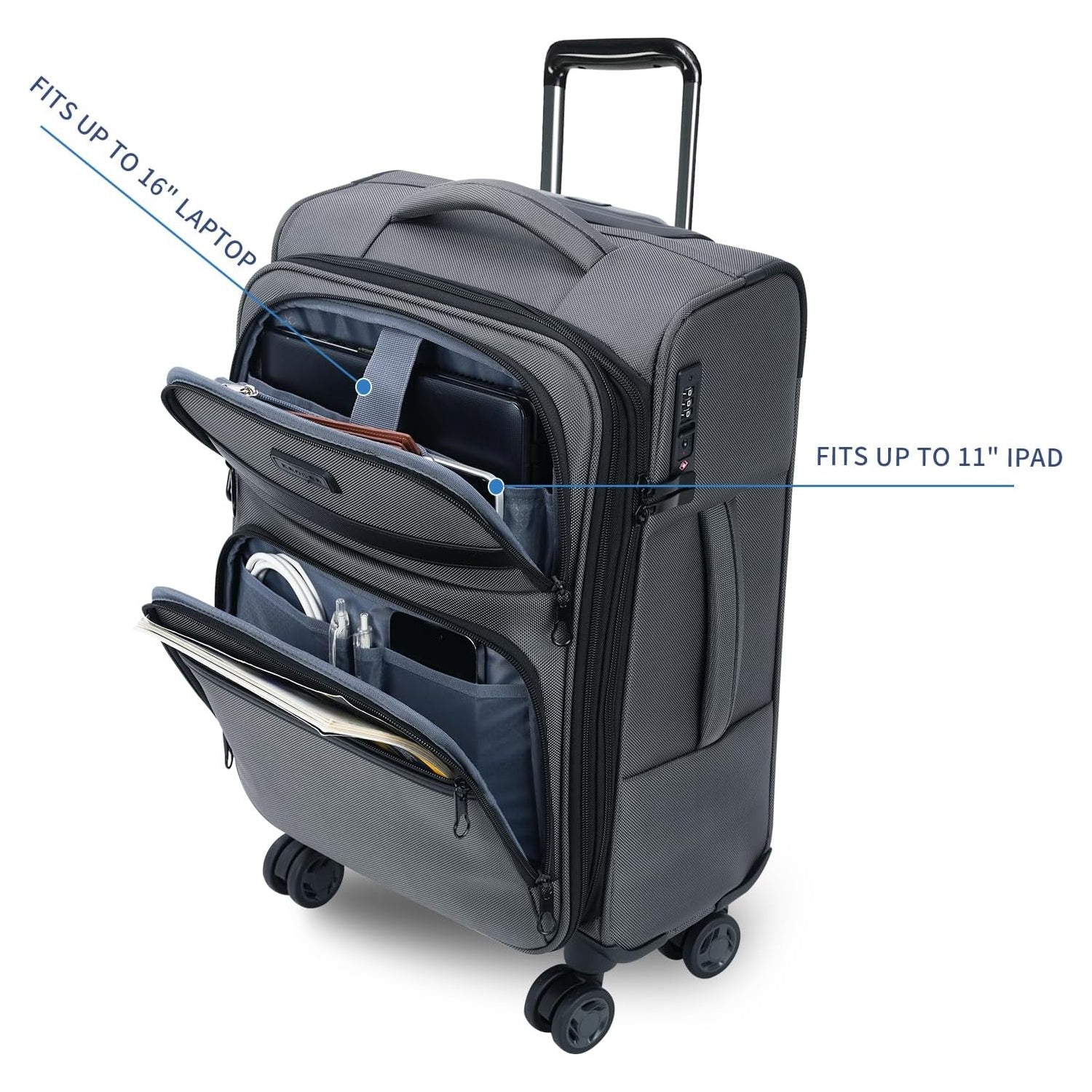 KROSER Grey 20 Inch Softside Carry-On with TSA Lock & USB