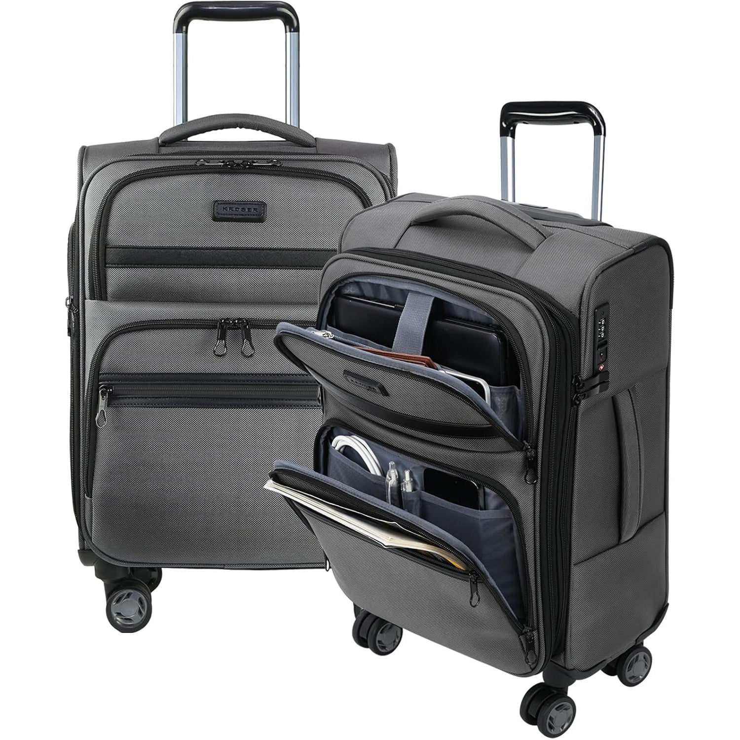 KROSER Grey 20 Inch Softside Carry-On with TSA Lock & USB