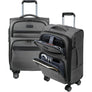 Grey softside carry-on suitcase set with telescoping handle, front organizer, and spinner wheels