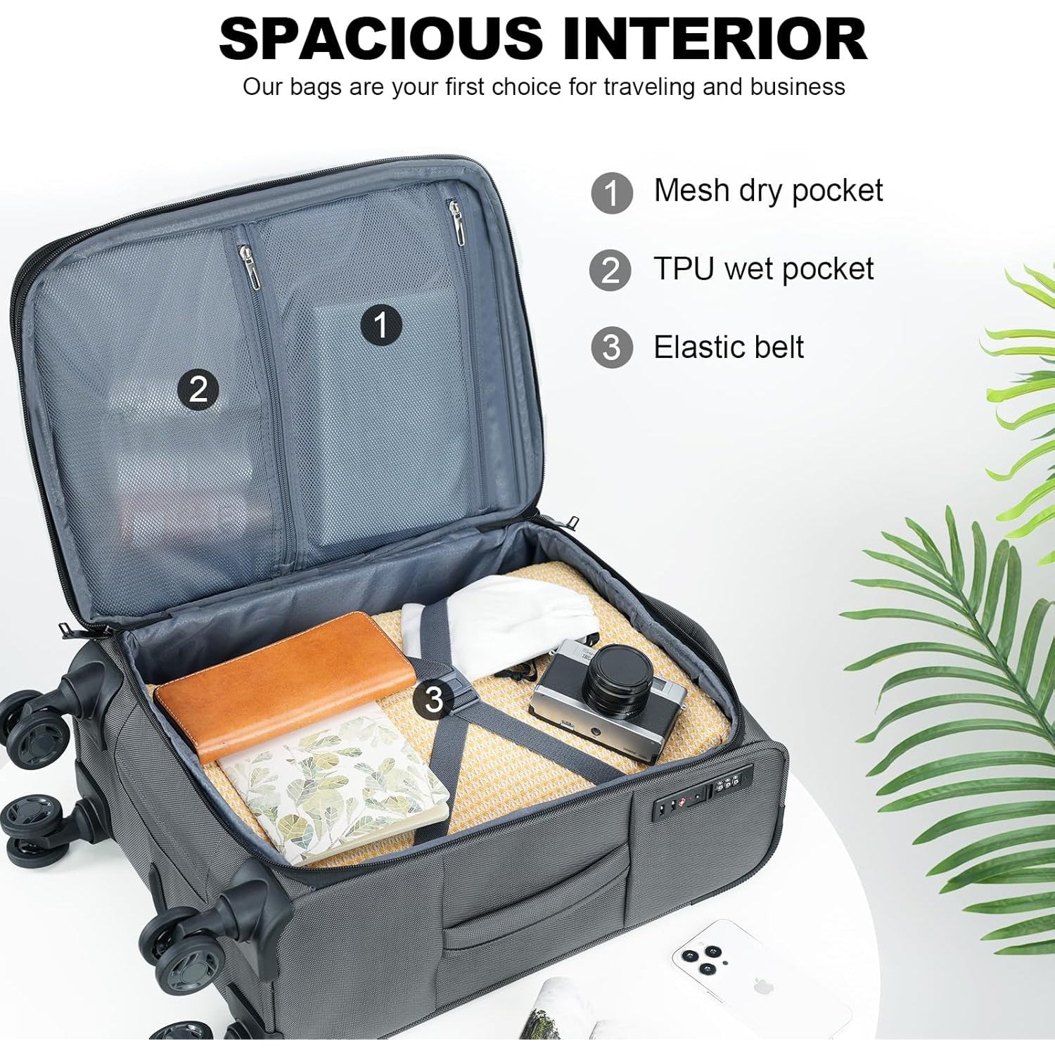 KROSER Grey 20 Inch Softside Carry-On with TSA Lock & USB