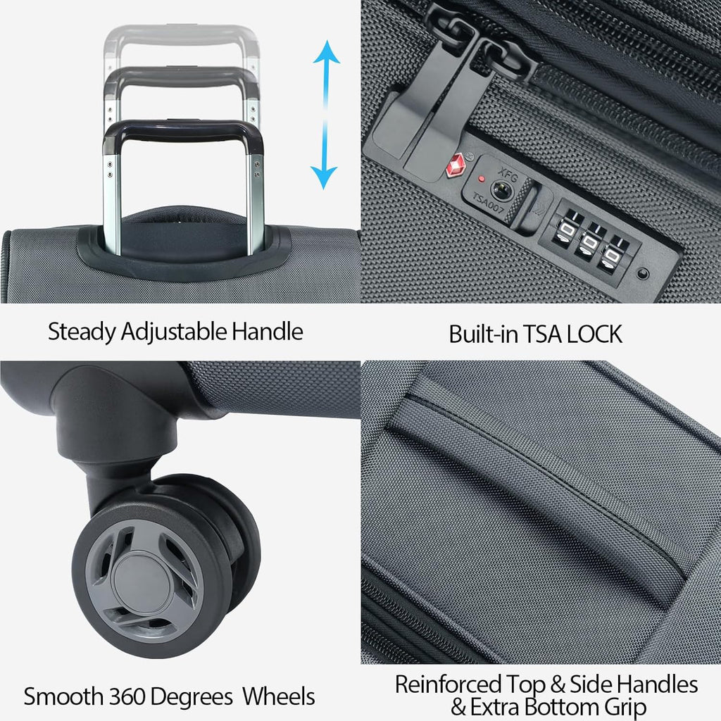 KROSER Grey 20 Inch Softside Carry-On with TSA Lock & USB