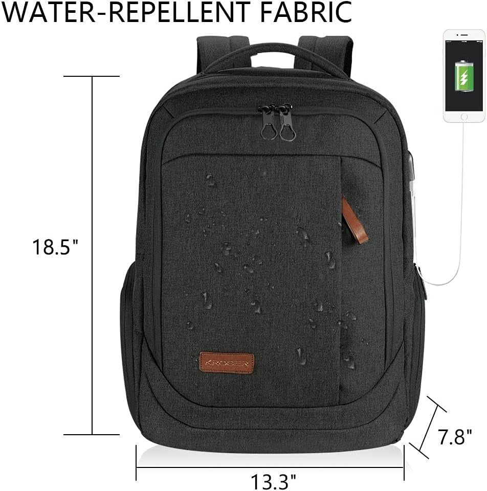 KROSER School Laptop Backpack Large Travel Computer Backpack for 17.3 Inch Laptop with USB Charging Port Water-Repellent Casual Daypack for Business