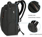 Dark gray laptop backpack with comfortable handle, durable straps, and quality zipper pullers