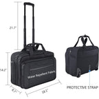 Black rolling laptop briefcase with telescoping handle and protective strap