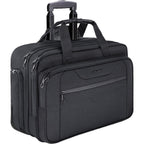 Black rolling laptop briefcase with telescoping handle and top carry strap