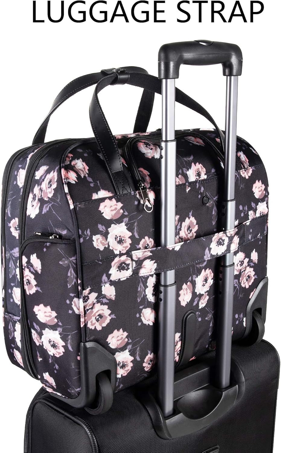 KROSER 15.6" Rose Pattern Rolling Laptop Briefcase