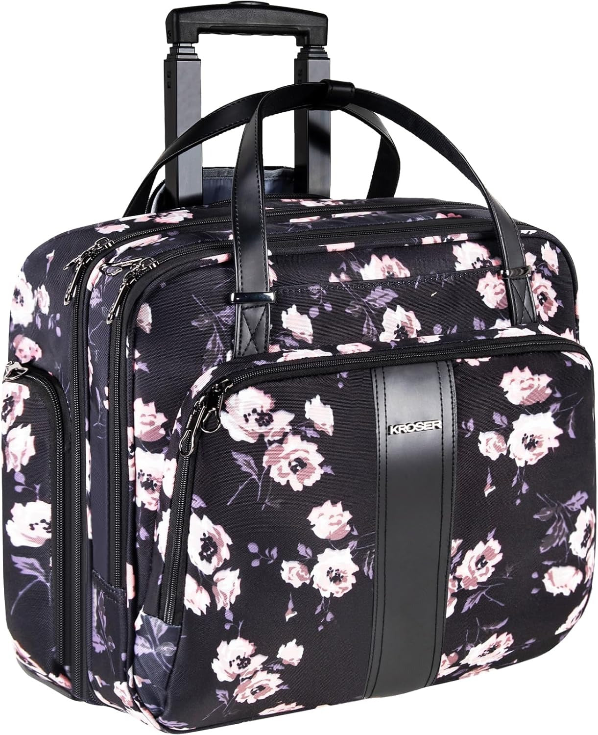 KROSER 15.6" Rose Pattern Rolling Laptop Briefcase