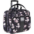 Rose-pattern rolling laptop briefcase, front view, black with pink floral print