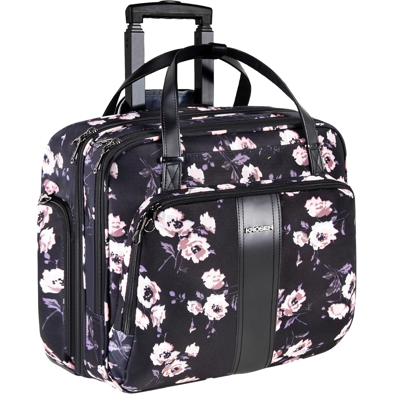 KROSER 15.6" Rose Pattern Rolling Laptop Briefcase