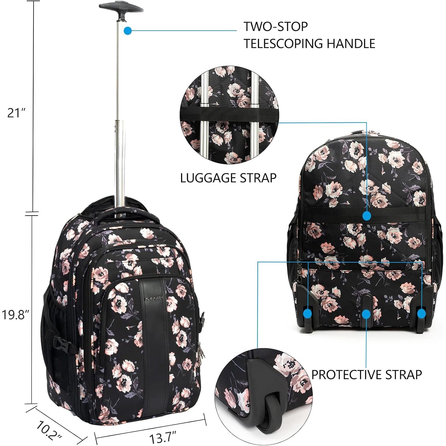 2pole-handle laptop backpack with large wheels backpack-style Rolling for Adults, 17inch Travel Backpack Waterproof Roller Backpacks for Women Men Student College Business Suitcase Carry on Luggage Bag Wheeled Bookbag, Blue : Electronics Bag made of durable polyester with metal telescoping handle and heavy duty plastic stand on bottom to keep the bag standing. Eagle Creek Gear Warrior XE