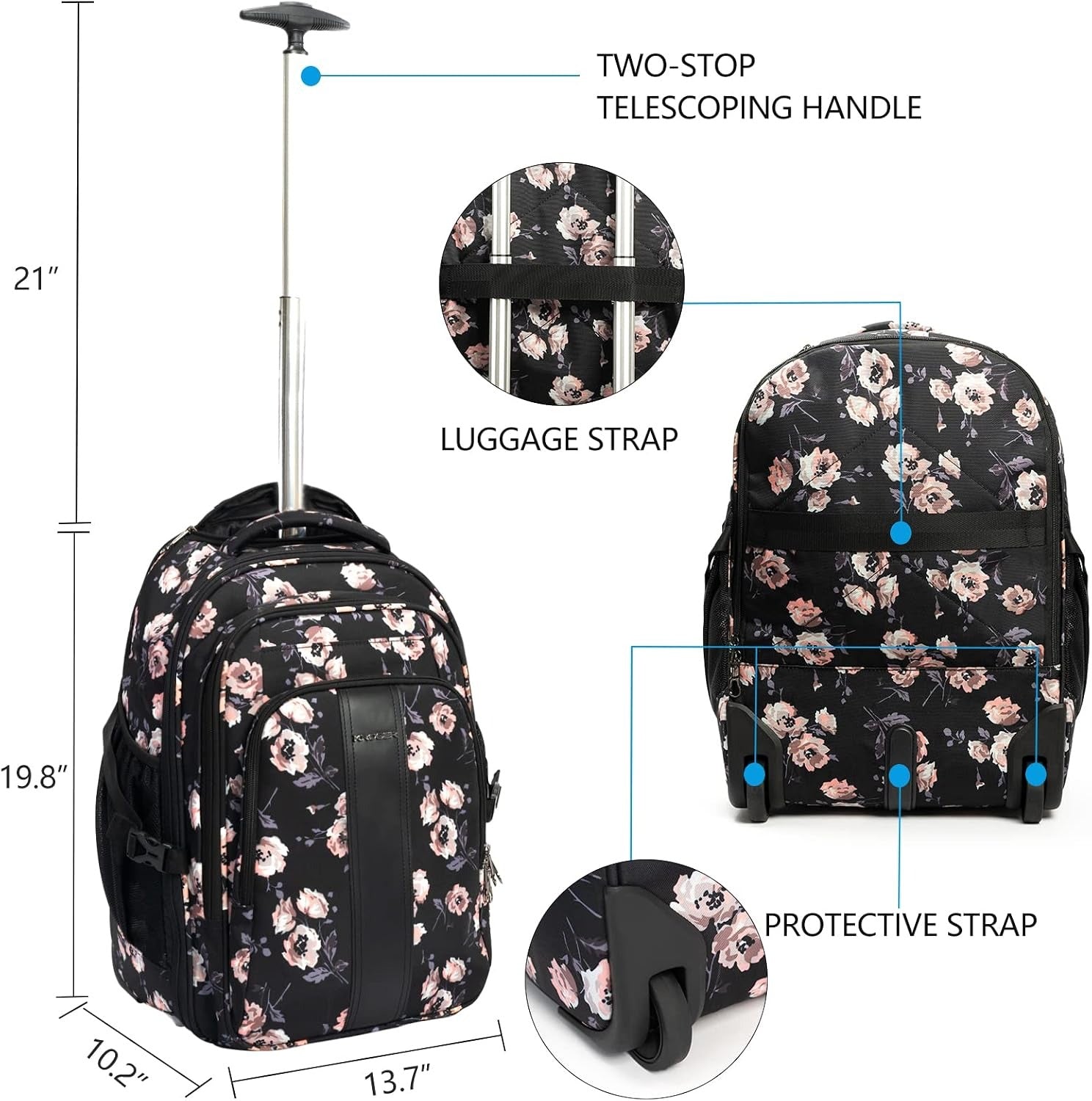 KROSER 17" Rolling Laptop Backpack with RFID