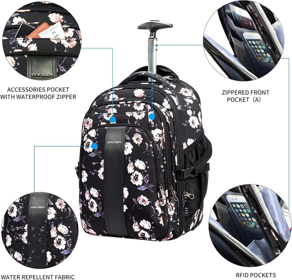 KROSER 17" Rolling Laptop Backpack with RFID