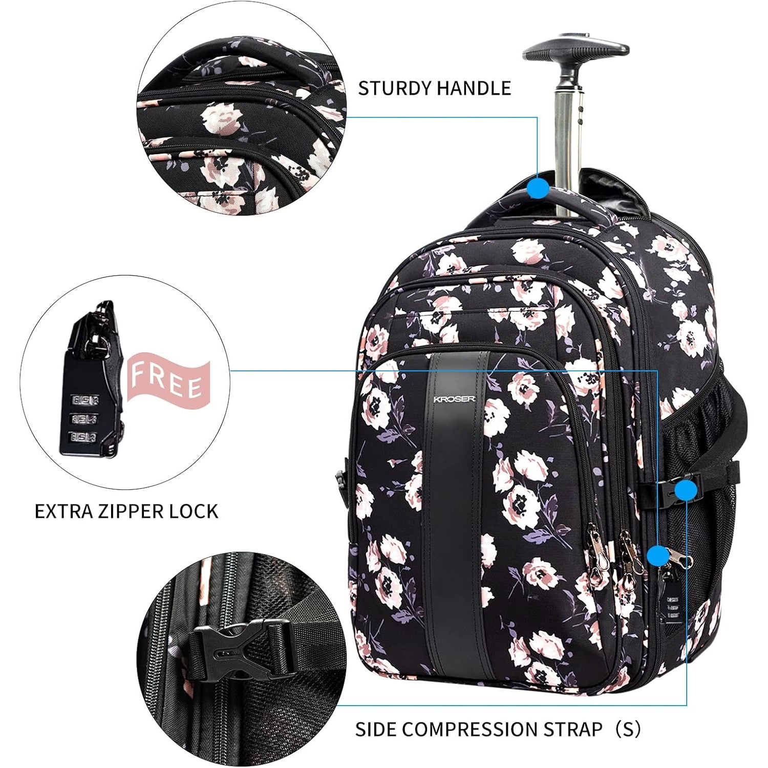 KROSER Rolling Laptop Backpack with RFID AU