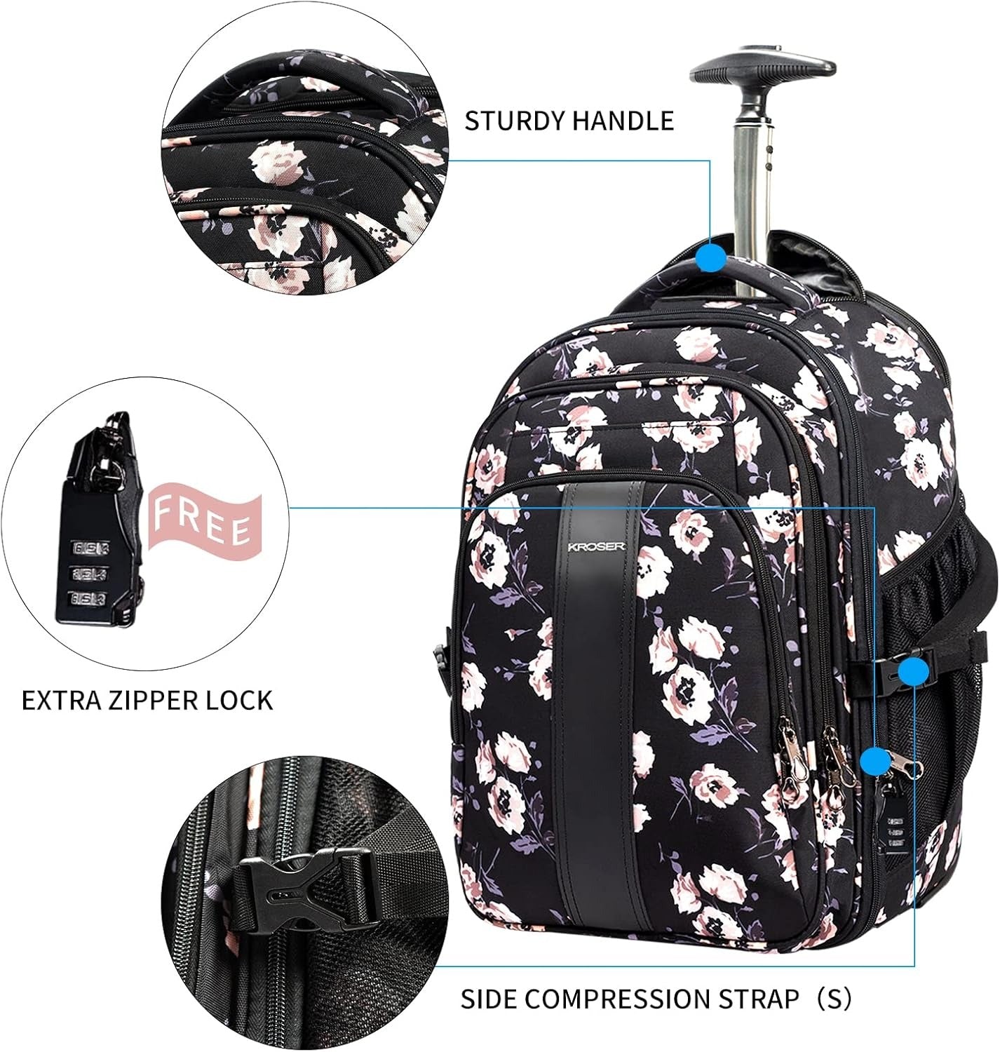 KROSER 17" Rolling Laptop Backpack with RFID