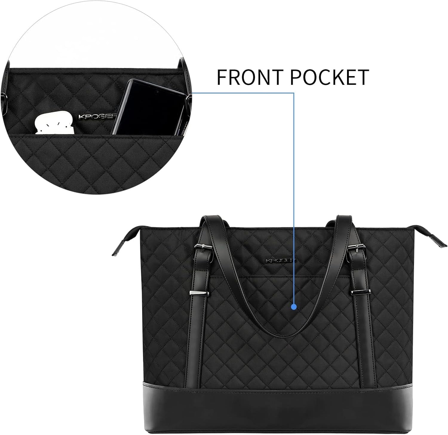KROSER 15.6" Quilted Laptop Tote Bag with USB