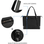 Quilted laptop tote bag with reinforced seams and metal hardware on handles