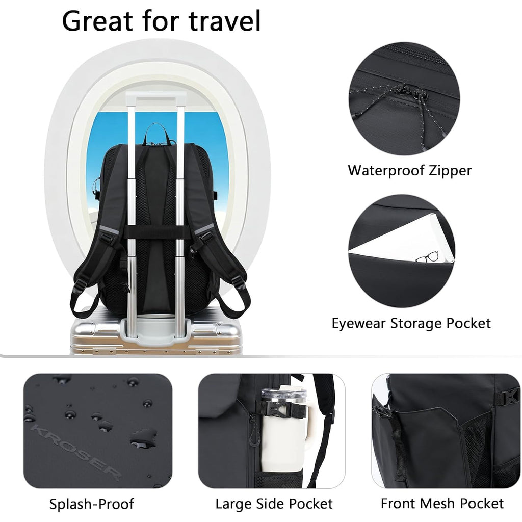 KROSER 17.3 Inch Carry On Travel Laptop Backpack, Flight Approved Computer Bag