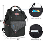 Laptop backpack with geometric front pocket and top handle, front organizer panel