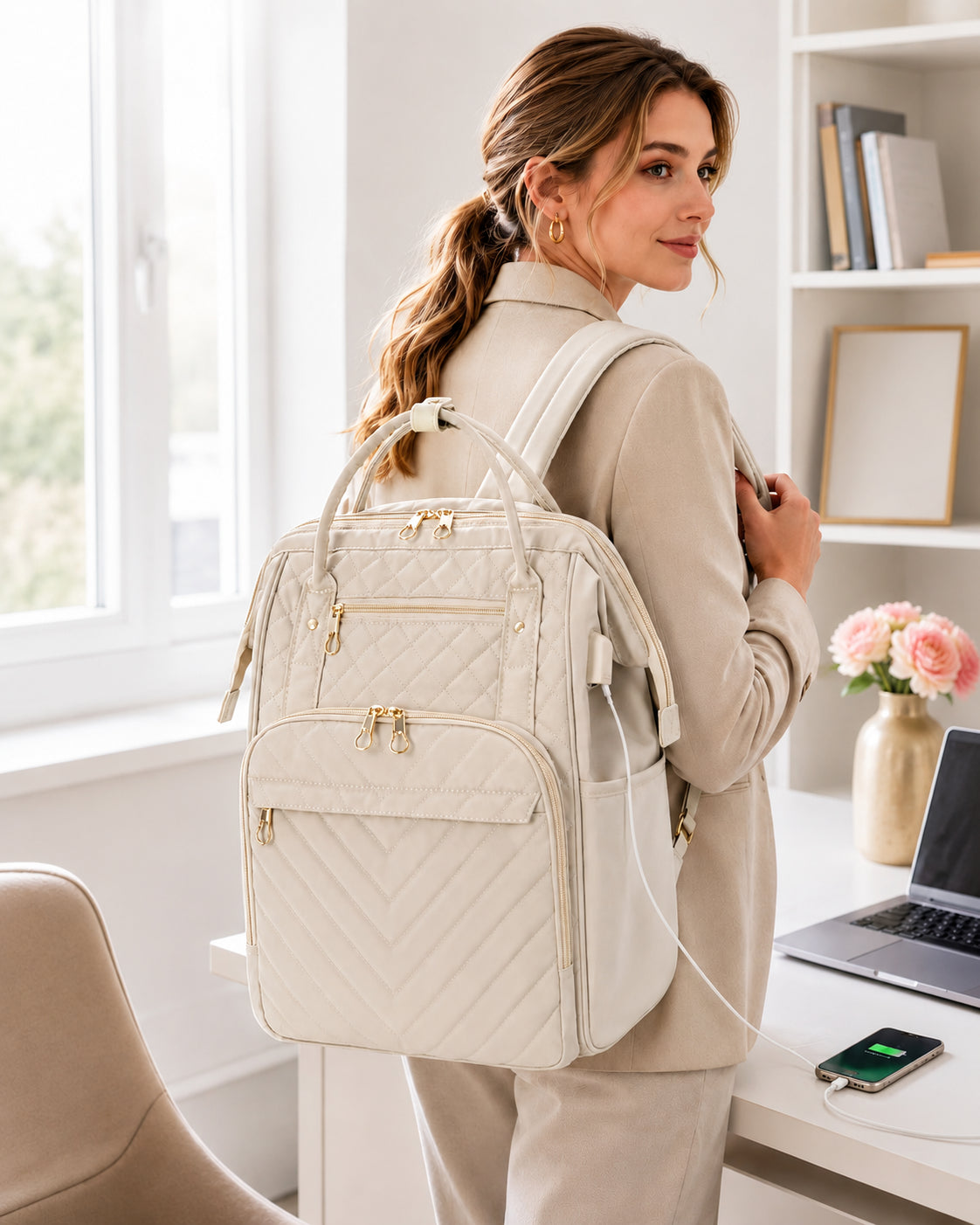 KROSER 17 Inch Quilted USB Laptop Backpack