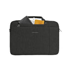 Black laptop briefcase open front pocket with visible organizer insert