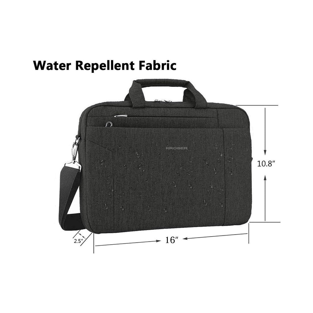 Black 15.6-inch laptop briefcase with zip closure and reinforced front panel