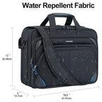 Black laptop messenger bag with front pockets, water-shedding look, and adjustable shoulder strap
